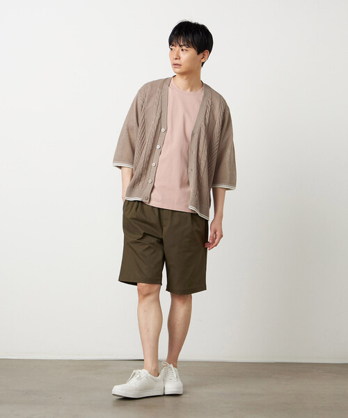 COMME CA ISM(コムサイズム)の「リネンライク ケーブルニット 5分袖カーディガン(カーディガン/ボレロ・メンズ・ネイビー/ベージュ・LARGE/MEDIUM)」の7枚目の写真