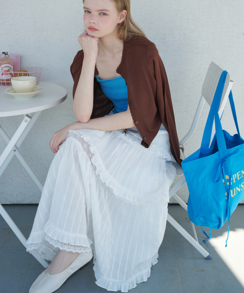 OPENING SUNSHINE(オープニングサンシャイン)の「レース配色ティアードコットンマキシスカートホワイト(スカート・レディース・その他・FREE)」の5枚目の写真