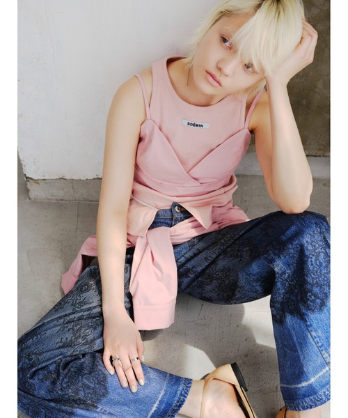 SOEMIN(ソミン)の「American sleeve tops/アメスリ リブタンクトップ(タンクトップ・レディース・ホワイト/ブラック/ピンク/グレー・FREE)」の6枚目の写真
