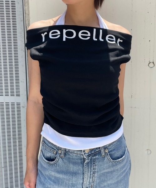 ROGER AND RAW（ロジャーアンドロウ）の「ホルタータンク レイヤード2WAYオフショルトップス（Tシャツ/カットソー・レディース・ベージュ/ブラウン/ホワイト/ブラック・FREE）」の3枚目の写真