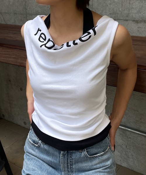 ROGER AND RAW（ロジャーアンドロウ）の「ホルタータンク レイヤード2WAYオフショルトップス（Tシャツ/カットソー・レディース・ベージュ/ブラウン/ホワイト/ブラック・FREE）」の14枚目の写真