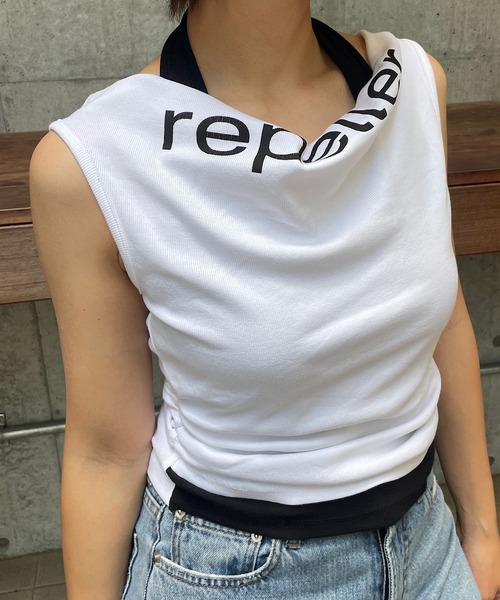 ROGER AND RAW（ロジャーアンドロウ）の「ホルタータンク レイヤード2WAYオフショルトップス（Tシャツ/カットソー・レディース・ベージュ/ブラウン/ホワイト/ブラック・FREE）」の15枚目の写真