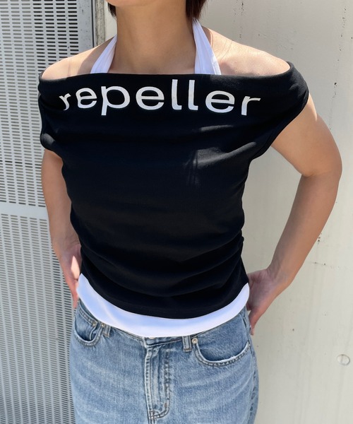ROGER AND RAW（ロジャーアンドロウ）の「ホルタータンク レイヤード2WAYオフショルトップス（Tシャツ/カットソー・レディース・ベージュ/ブラウン/ホワイト/ブラック・FREE）」の19枚目の写真