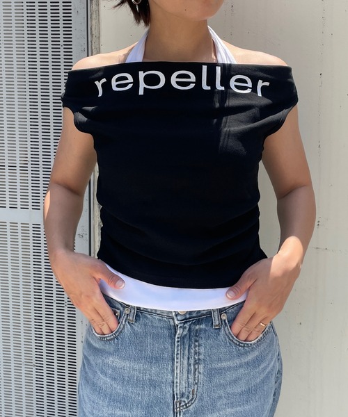 ROGER AND RAW（ロジャーアンドロウ）の「ホルタータンク レイヤード2WAYオフショルトップス（Tシャツ/カットソー・レディース・ベージュ/ブラウン/ホワイト/ブラック・FREE）」の20枚目の写真