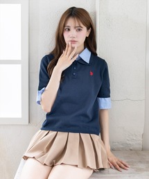 U.S. POLO ASSN. | 【U.S. POLO ASSN.】clear 別注 布帛ドッキングダブルカラーニットトップス(ニット/セーター)