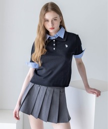clear | 【U.S. POLO ASSN.】clear 別注 布帛ドッキングダブルカラーニットトップス(ニット/セーター)