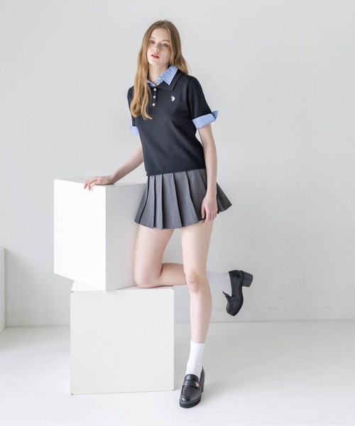 clear（クリア）の「【U.S. POLO ASSN.】clear 別注 布帛ドッキングダブルカラーニットトップス（ニット/セーター・レディース・アイボリー/ネイビー/ブラック・F）」の5枚目の写真