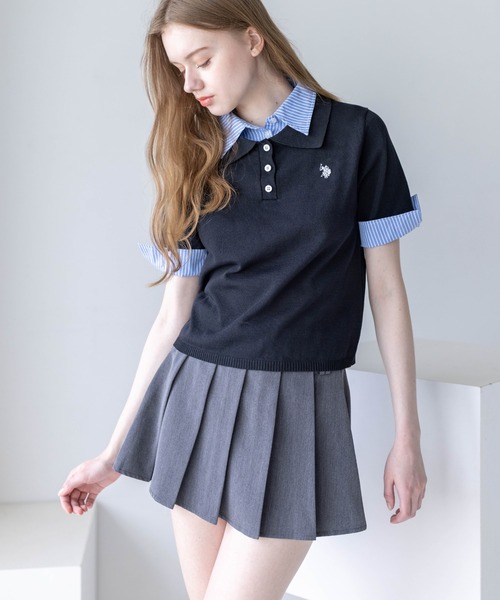 clear（クリア）の「【U.S. POLO ASSN.】clear 別注 布帛ドッキングダブルカラーニットトップス（ニット/セーター・レディース・アイボリー/ネイビー/ブラック・F）」の8枚目の写真
