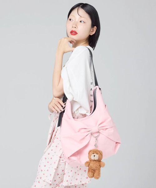 Little sunny bite(リトルサニーバイト)の「littlesunnybite/リトルサニーバイト/ribbon canvas bag(ショルダーバッグ・レディース・ナチュラル/ブルー/ピンク・F)」の3枚目の写真