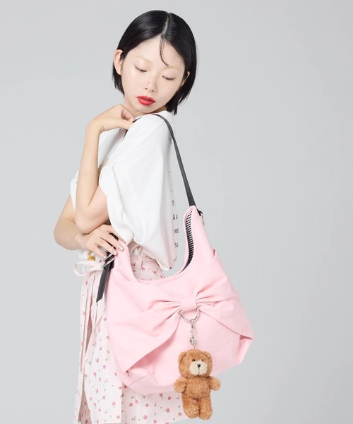 Little sunny bite(リトルサニーバイト)の「littlesunnybite/リトルサニーバイト/ribbon canvas bag(ショルダーバッグ・レディース・ナチュラル/ブルー/ピンク・F)」の11枚目の写真