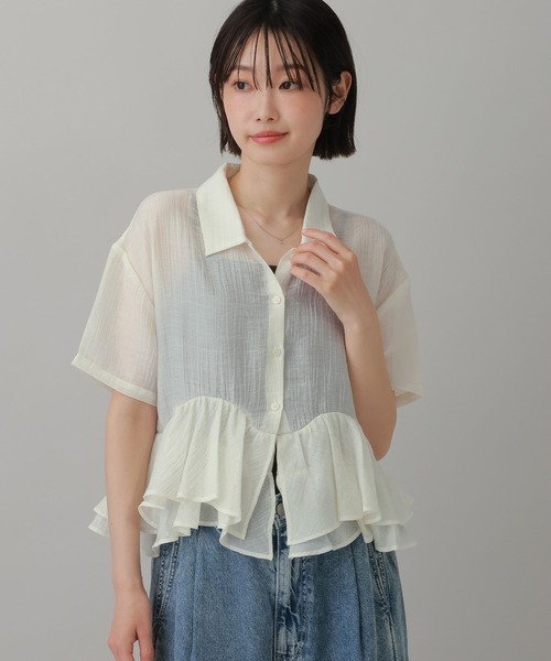 LAKOLE(ラコレ)の「ヘムフリルシアーシャツ / 888998(シャツ/ブラウス・レディース・ブルー/ブラック/ブラウン/オフホワイト・FREE)」の2枚目の写真