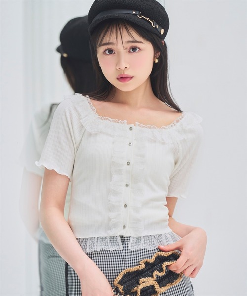 WILLSELECTION(ウィルセレクション)の「レースフリルカットトップス(Tシャツ/カットソー・レディース・ブラック/ネイビー/オフホワイト/ピンク・FREE)」の2枚目の写真