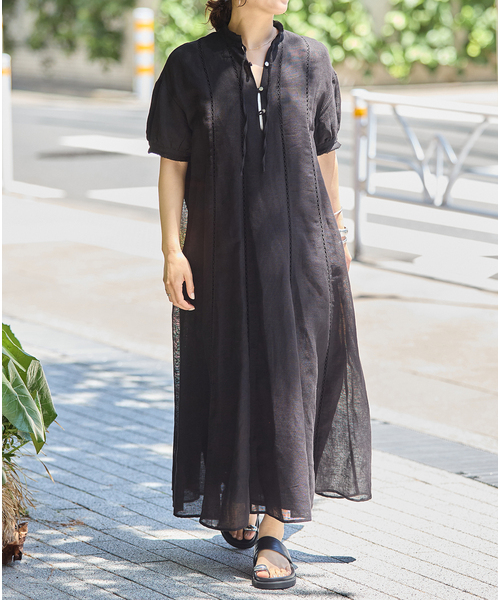 JOURNAL STANDARD(ジャーナルスタンダード)の「インディア コットンリネンメッシュワンピース(ワンピース・レディース・パープル/ブラック・FREE)」の1枚目の写真