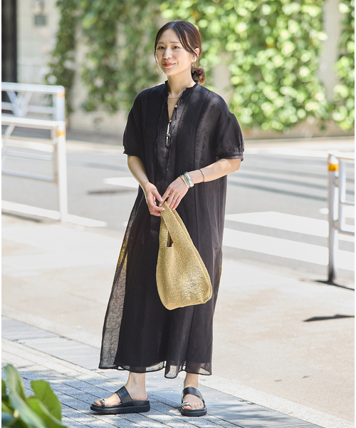 JOURNAL STANDARD(ジャーナルスタンダード)の「インディア コットンリネンメッシュワンピース(ワンピース・レディース・パープル/ブラック・FREE)」の3枚目の写真
