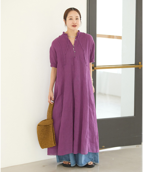 JOURNAL STANDARD(ジャーナルスタンダード)の「インディア コットンリネンメッシュワンピース(ワンピース・レディース・パープル/ブラック・FREE)」の4枚目の写真