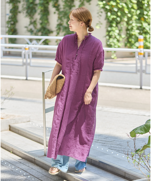 JOURNAL STANDARD(ジャーナルスタンダード)の「インディア コットンリネンメッシュワンピース(ワンピース・レディース・パープル/ブラック・FREE)」の5枚目の写真