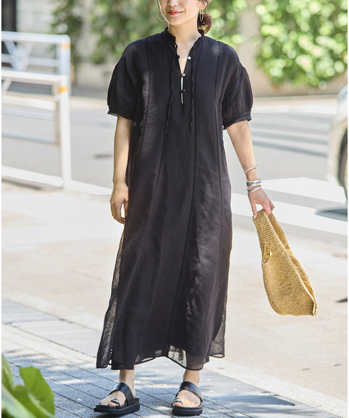 JOURNAL STANDARD(ジャーナルスタンダード)の「インディア コットンリネンメッシュワンピース(ワンピース・レディース・パープル/ブラック・FREE)」の10枚目の写真
