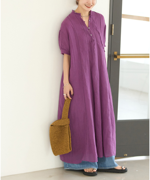 JOURNAL STANDARD(ジャーナルスタンダード)の「インディア コットンリネンメッシュワンピース(ワンピース・レディース・パープル/ブラック・FREE)」の14枚目の写真