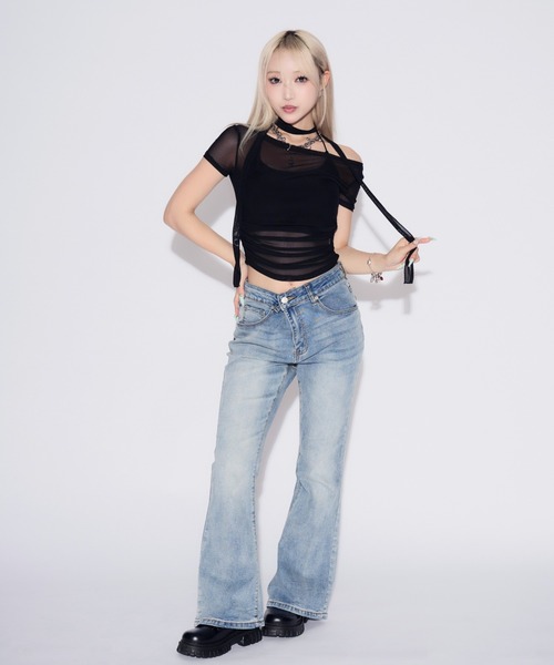 tinkerend(ティンカーエンド)の「【3点セット】Sheer Neck Off-shoulder Top / シースルーネックオフショルダートップ(Tシャツ/カットソー・レディース・ブラック/ホワイト・FREE)」の15枚目の写真