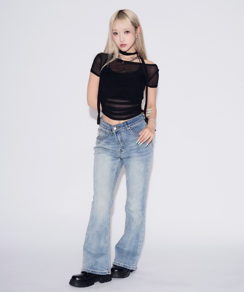 tinkerend(ティンカーエンド)の「【3点セット】Sheer Neck Off-shoulder Top / シースルーネックオフショルダートップ(Tシャツ/カットソー・レディース・ブラック/ホワイト・FREE)」の17枚目の写真