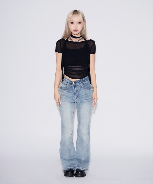 tinkerend(ティンカーエンド)の「【3点セット】Sheer Neck Off-shoulder Top / シースルーネックオフショルダートップ(Tシャツ/カットソー・レディース・ブラック/ホワイト・FREE)」の14枚目の写真