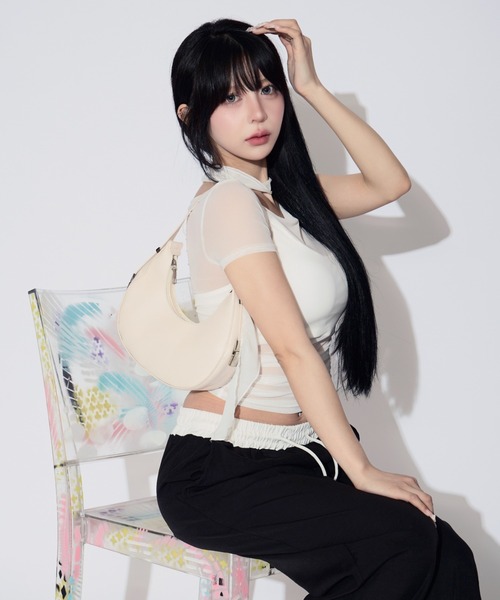 tinkerend(ティンカーエンド)の「【3点セット】Sheer Neck Off-shoulder Top / シースルーネックオフショルダートップ(Tシャツ/カットソー・レディース・ブラック/ホワイト・FREE)」の6枚目の写真