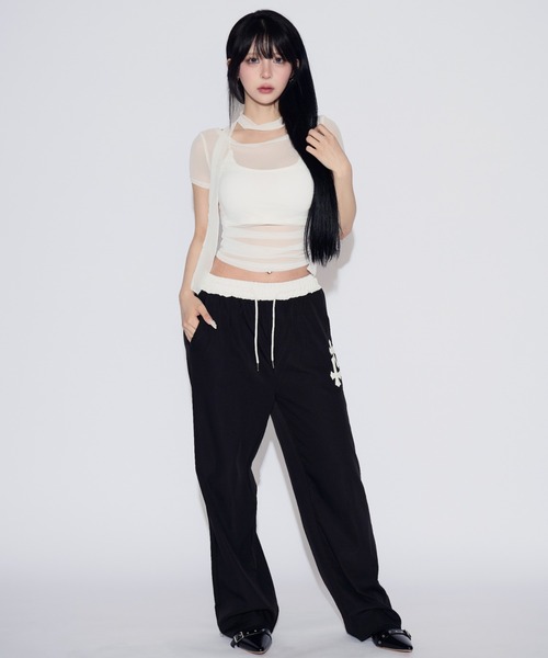 tinkerend(ティンカーエンド)の「【3点セット】Sheer Neck Off-shoulder Top / シースルーネックオフショルダートップ(Tシャツ/カットソー・レディース・ブラック/ホワイト・FREE)」の8枚目の写真