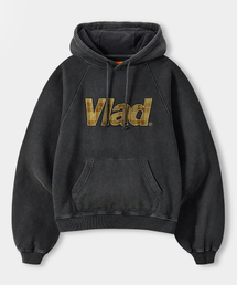 VLAD チェックアップリケフードパーカー_ピグメントチャコール