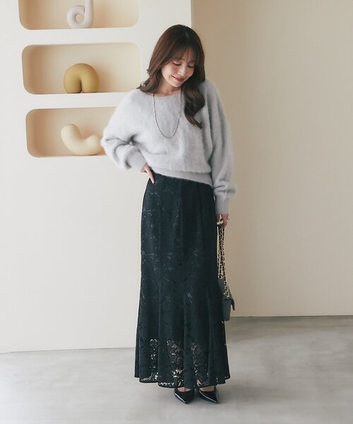 La boutique BonBon(ラブティックボンボン)の「【miki監修】レースマーメイドマキシスカート(スカート・レディース・グレー/ブラック/オフホワイト・36/34/38)」の7枚目の写真