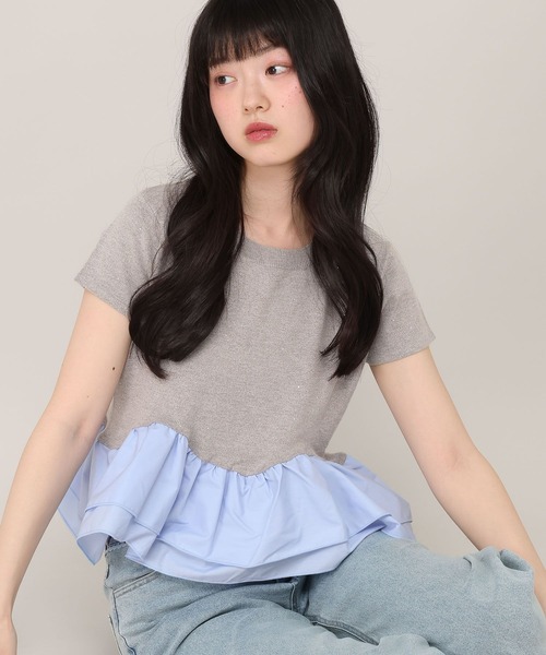 Heather(ヘザー)の「ビジューフリルニットプルオーバー 1045819(ニット/セーター・レディース・アイボリー/ブラック/グレー・FREE)」の1枚目の写真
