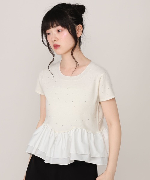 Heather(ヘザー)の「ビジューフリルニットプルオーバー 1045819(ニット/セーター・レディース・アイボリー/ブラック/グレー・FREE)」の4枚目の写真
