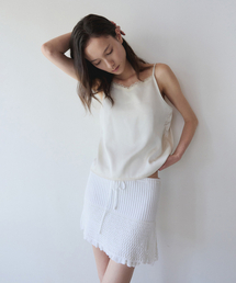 LAYERED RUFFLE KNIT MINI SKIRT, IVORY