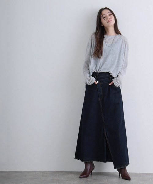 ElegChic(エレグシック)の「アシメウエストラップ風デニムスカート(デニムスカート・レディース・ネイビー系/ネイビー・XL/4L/L/XXL/M)」の2枚目の写真