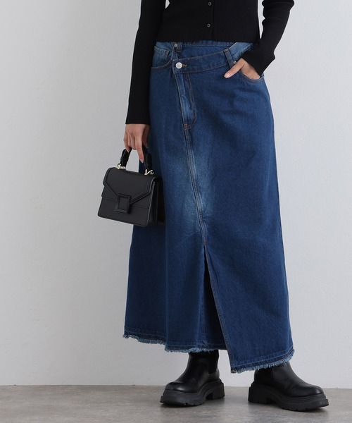 ElegChic(エレグシック)の「アシメウエストラップ風デニムスカート(デニムスカート・レディース・ネイビー系/ネイビー・XL/4L/L/XXL/M)」の1枚目の写真