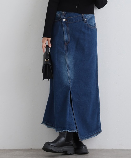 ElegChic(エレグシック)の「アシメウエストラップ風デニムスカート(デニムスカート・レディース・ネイビー系/ネイビー・XL/4L/L/XXL/M)」の3枚目の写真
