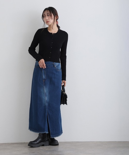 ElegChic(エレグシック)の「アシメウエストラップ風デニムスカート(デニムスカート・レディース・ネイビー系/ネイビー・XL/4L/L/XXL/M)」の4枚目の写真