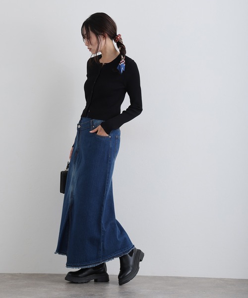 ElegChic(エレグシック)の「アシメウエストラップ風デニムスカート(デニムスカート・レディース・ネイビー系/ネイビー・XL/4L/L/XXL/M)」の5枚目の写真