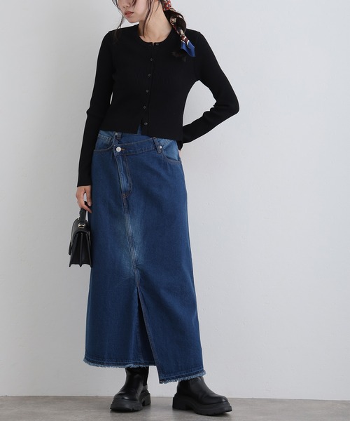 ElegChic(エレグシック)の「アシメウエストラップ風デニムスカート(デニムスカート・レディース・ネイビー系/ネイビー・XL/4L/L/XXL/M)」の6枚目の写真