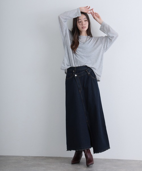ElegChic(エレグシック)の「アシメウエストラップ風デニムスカート(デニムスカート・レディース・ネイビー系/ネイビー・XL/4L/L/XXL/M)」の16枚目の写真