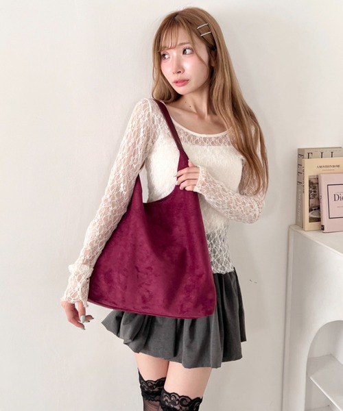 Loueme（ルエム）の「ベロアタッチPUハンドルトートバッグ（トートバッグ・レディース・ブラック/ブラウン/オリーブ/アイボリー/レッド/ピンク・FREE）」の19枚目の写真