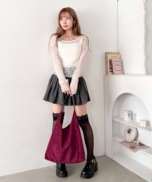 Loueme（ルエム）の「ベロアタッチPUハンドルトートバッグ（トートバッグ・レディース・ブラック/ブラウン/オリーブ/アイボリー/レッド/ピンク・FREE）」の20枚目の写真