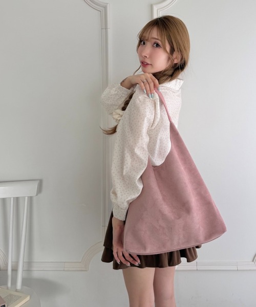 Loueme（ルエム）の「ベロアタッチPUハンドルトートバッグ（トートバッグ・レディース・ブラック/ブラウン/オリーブ/アイボリー/レッド/ピンク・FREE）」の13枚目の写真