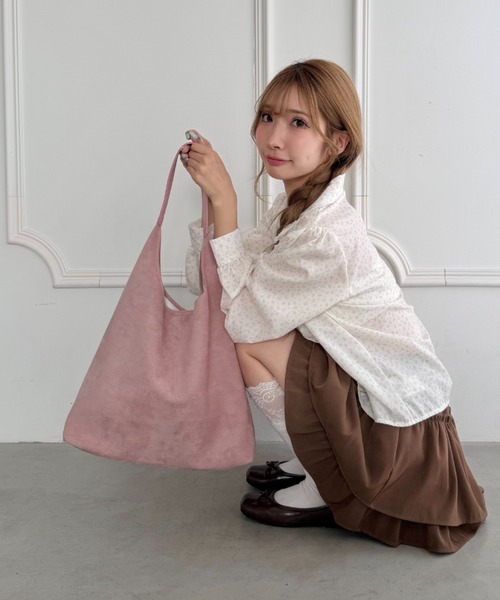 Loueme（ルエム）の「ベロアタッチPUハンドルトートバッグ（トートバッグ・レディース・ブラック/ブラウン/オリーブ/アイボリー/レッド/ピンク・FREE）」の14枚目の写真