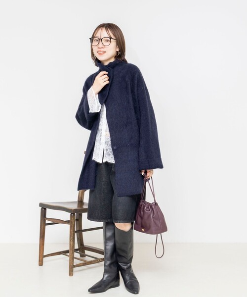 Rie Miller（リエミラー）の「ヤクリバー風ニットコート（その他アウター・レディース・ネイビー/ベージュ・38）」の3枚目の写真