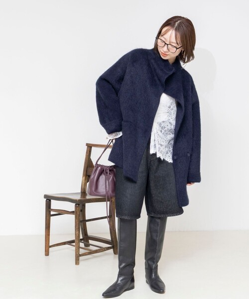 Rie Miller（リエミラー）の「ヤクリバー風ニットコート（その他アウター・レディース・ネイビー/ベージュ・38）」の4枚目の写真