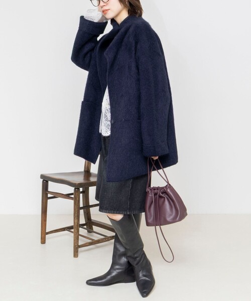 Rie Miller（リエミラー）の「ヤクリバー風ニットコート（その他アウター・レディース・ネイビー/ベージュ・38）」の5枚目の写真