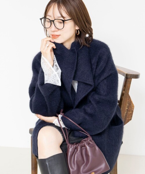 Rie Miller（リエミラー）の「ヤクリバー風ニットコート（その他アウター・レディース・ネイビー/ベージュ・38）」の9枚目の写真