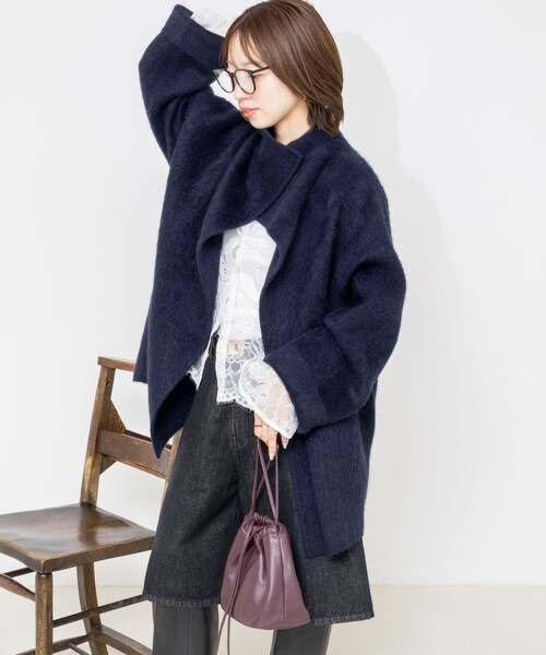 Rie Miller（リエミラー）の「ヤクリバー風ニットコート（その他アウター・レディース・ネイビー/ベージュ・38）」の10枚目の写真