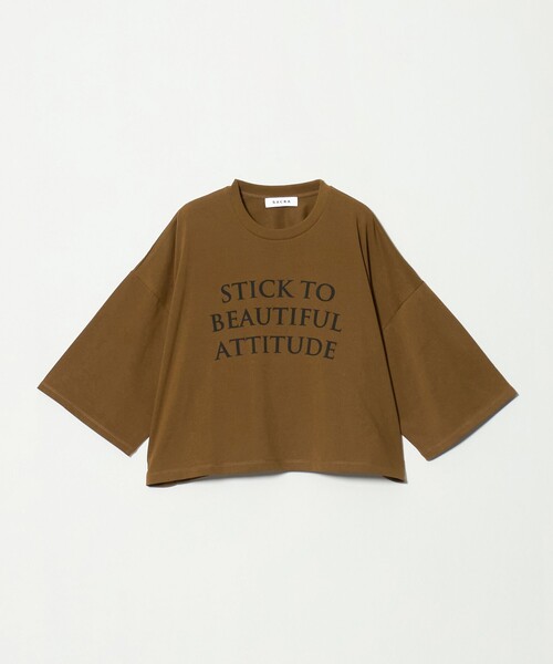 SACRA(サクラ)の「<SACRA>6分袖 レター Tシャツ(Tシャツ/カットソー・レディース・ブラウン系/ダークグレー/ブラック・38)」の3枚目の写真