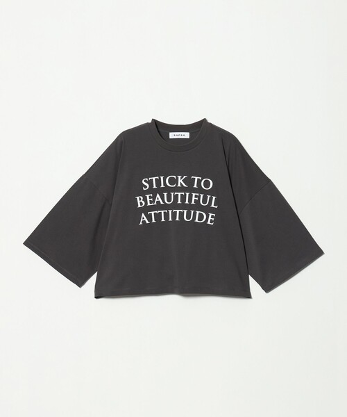 SACRA(サクラ)の「<SACRA>6分袖 レター Tシャツ(Tシャツ/カットソー・レディース・ブラウン系/ダークグレー/ブラック・38)」の17枚目の写真